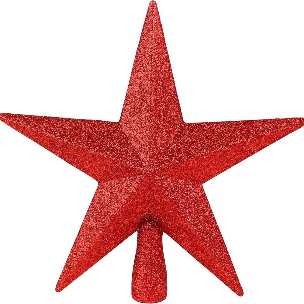 Glitter Star Tree Topper - Christmas Red Decorative Holiday Trees Toppers Sparkl